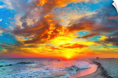 Red Ocean Sunset Orange Beach Clouds