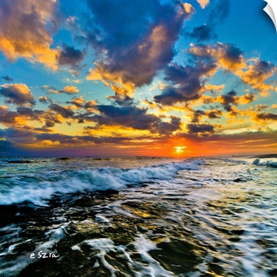 Vertical Blue Orange Seascape-Expansive Sky Sunset