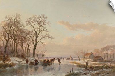 A Frozen Canal Near the River Maas, by Andreas Schelfhout, 1867