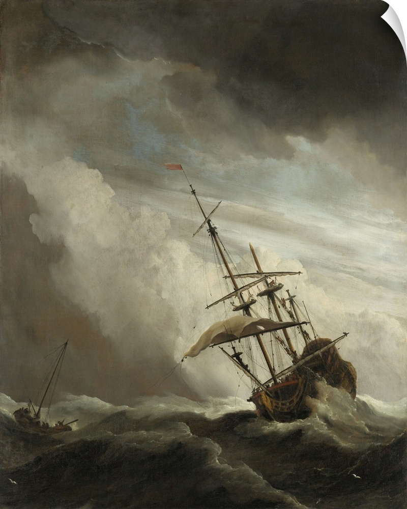 A Ship on the High Seas Caught by a Squall, Known (The Gust), Willem van de Velde (II), c. 1680, Dutch painting, oil on ca...
