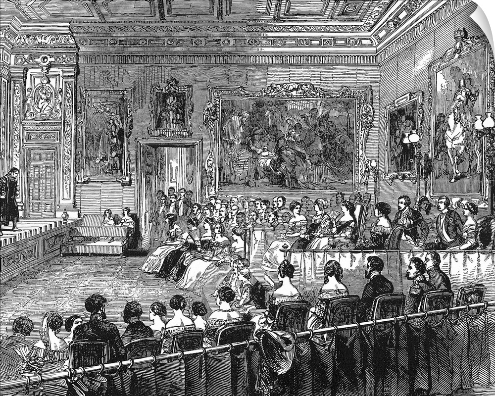 Windsor Castle. A theater performance sponsored by Queen Victoria. Engraving. - This is a publicly distributed film, telev...
