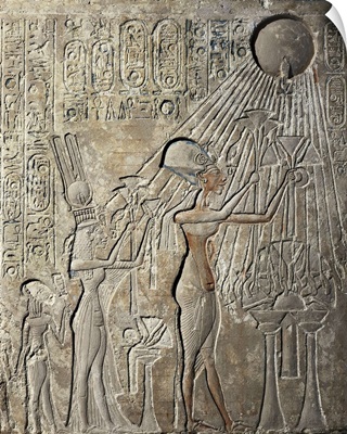 Akhenaten and his Family to the Aten, Relief in alabaster. ca. 1362 BC. Egypt