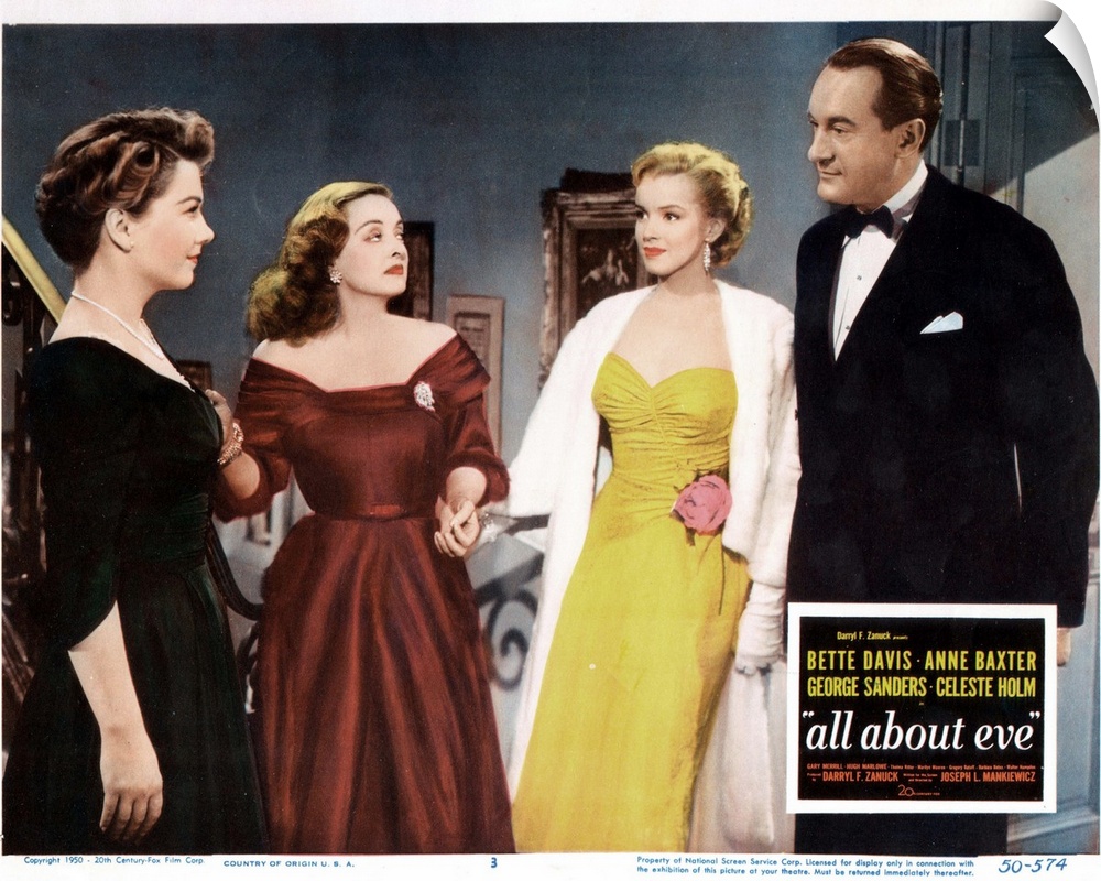 All About Eve, US Lobbycard, From Left: Anne Baxter, Bette Davis, Marilyn Monroe, George Sanders, 1950