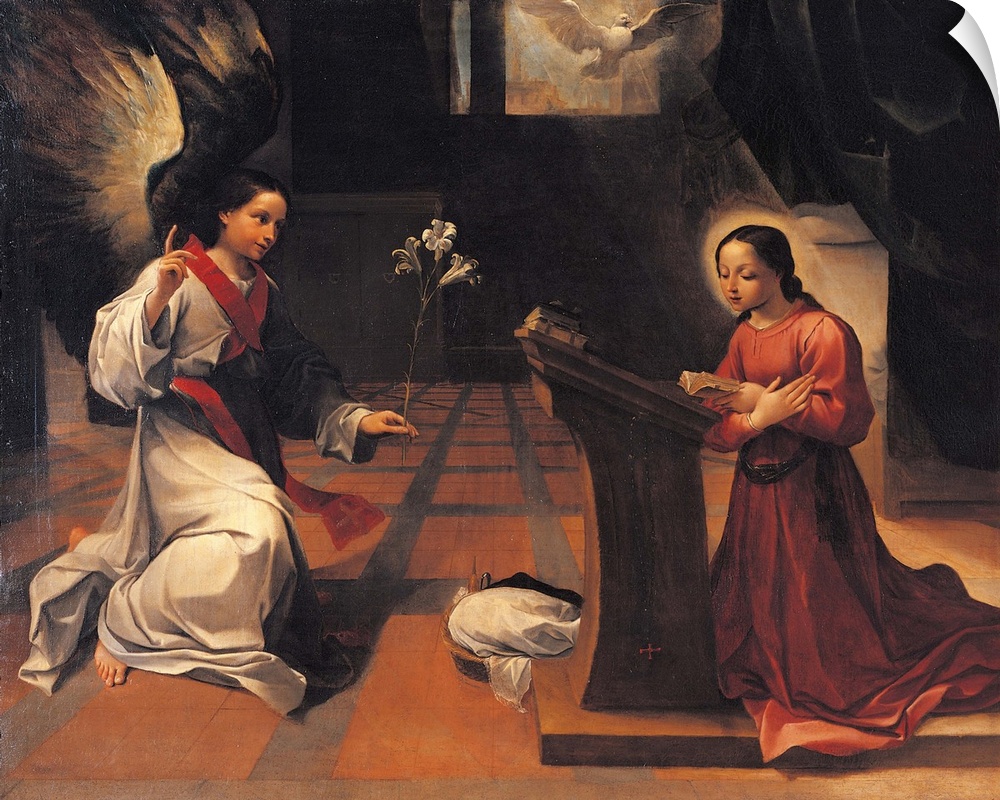 Annunciation, by Ludovico Carracci, 1585 about, 16th Century, oil on canvas, cm 182,5 x 221 - Italy, Emilia Romagna, Bolog...
