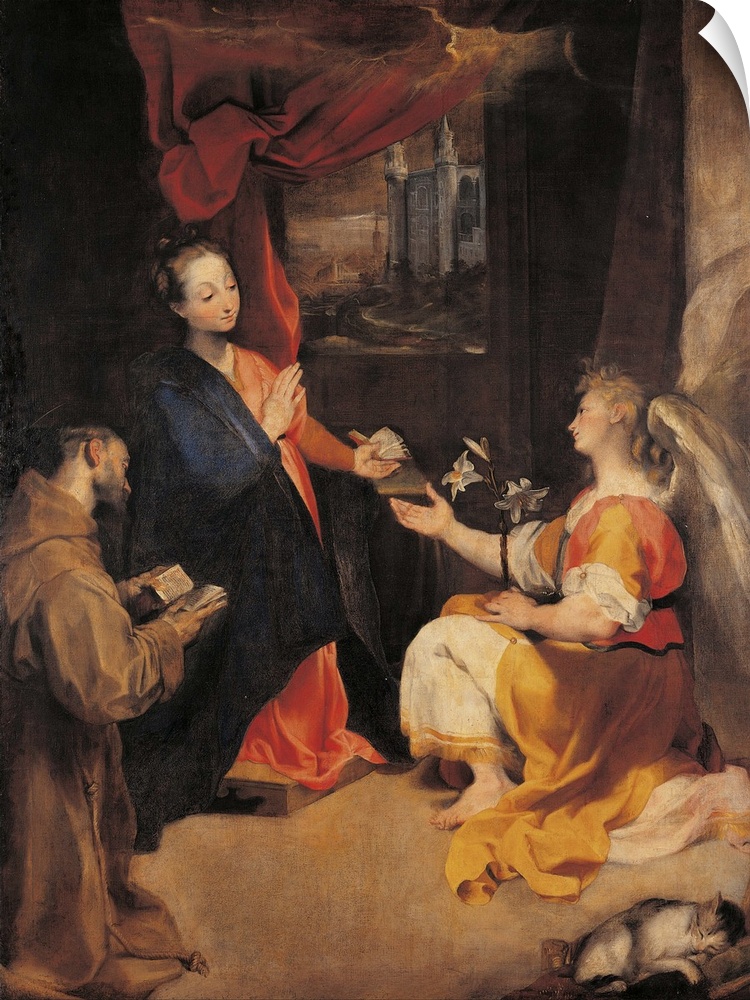 The Annunciation with St Francis, by school of Federico Fiori known as Barocci (or Baroccio), 17th Century, oil on canvas,...