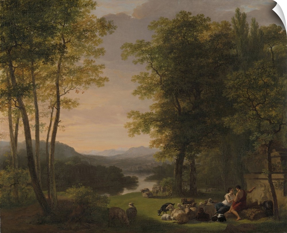 Arcadian Landscape, by Jan Willem Pieneman, 1813, Dutch painting, oil on canvas. Shepherd and shepherdess in ancient Greci...