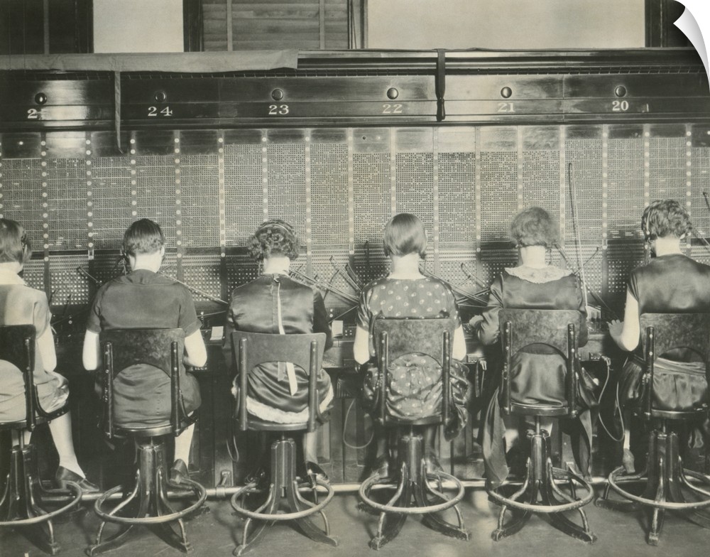 Back view of young women telephone switchboard operations. Washington, D.C., April 7, 1927.