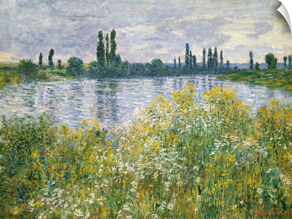 Banks of the Seine, Vetheuil, by Claude Monet, 1880, French impressionist painting, oil on canvas. In this work Monet vari...