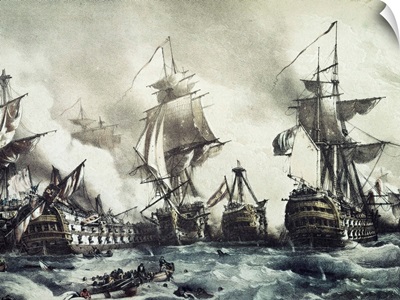 Battle of Trafalgar, October 21, 1805. Engraving. National Library, Madrid