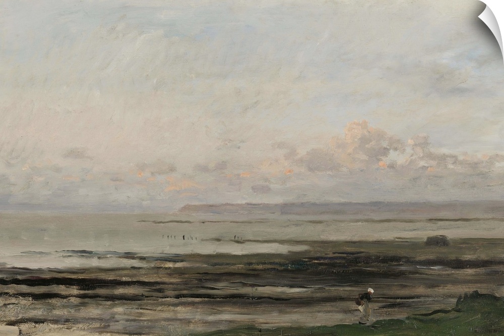 Beach at Ebb Tide, by Charles Francois Daubigny, c. 1850-78, Dutch painting, oil on panel. Seascape in Villerville-sur-Mer...