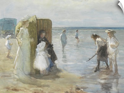 Beach of Scheveningen, with Two Ladies and Children, c. 1890-1920