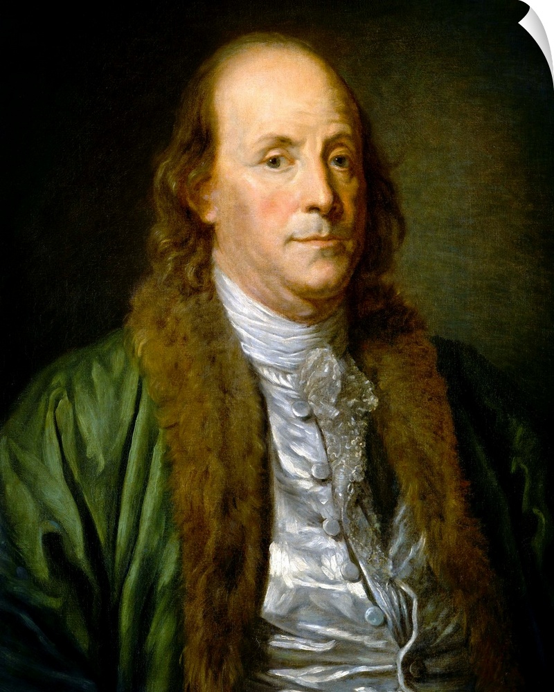 Benjamin Franklin, by Jean-Baptiste Greuze (copy) 1777, French painting, oil on canvas. Franklin sat for the painter Jean-...