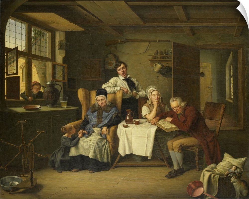 Bible Reading, by Eduard Karl Gustav Lebrecht Pistorius, 1831, Dutch painting, oil on canvas. Genre scene of family worshi...