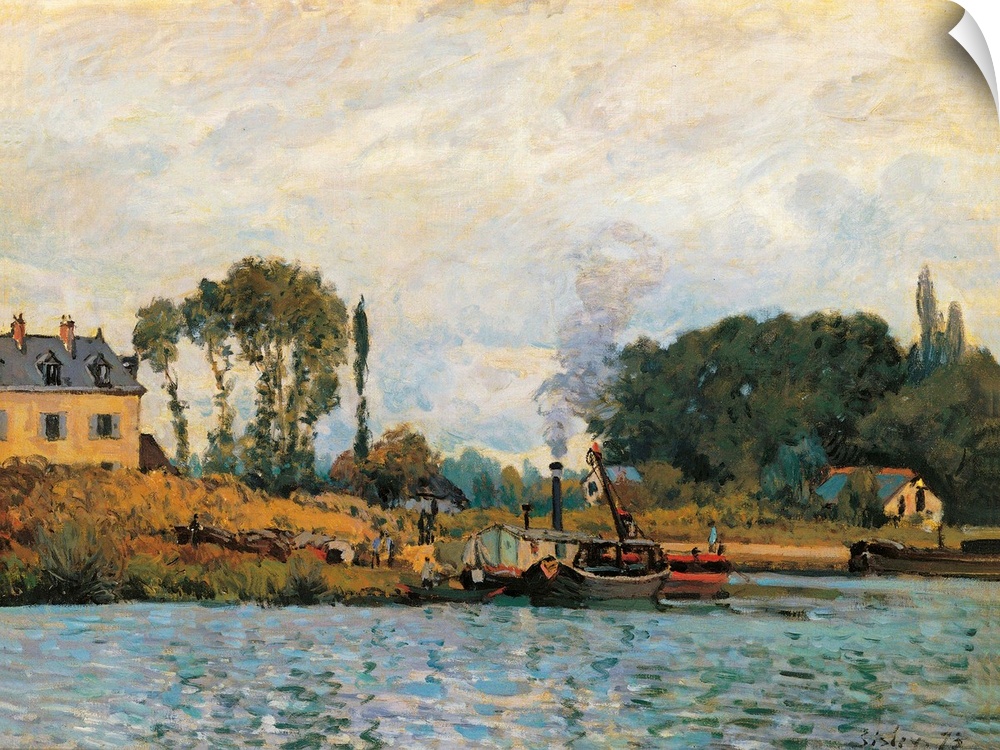 Boats at the Lock at Bougival, by Alfred Sisley, 1873, 19th Century, oil on canvas, cm 46 x 65 - France, Ile de France, Pa...