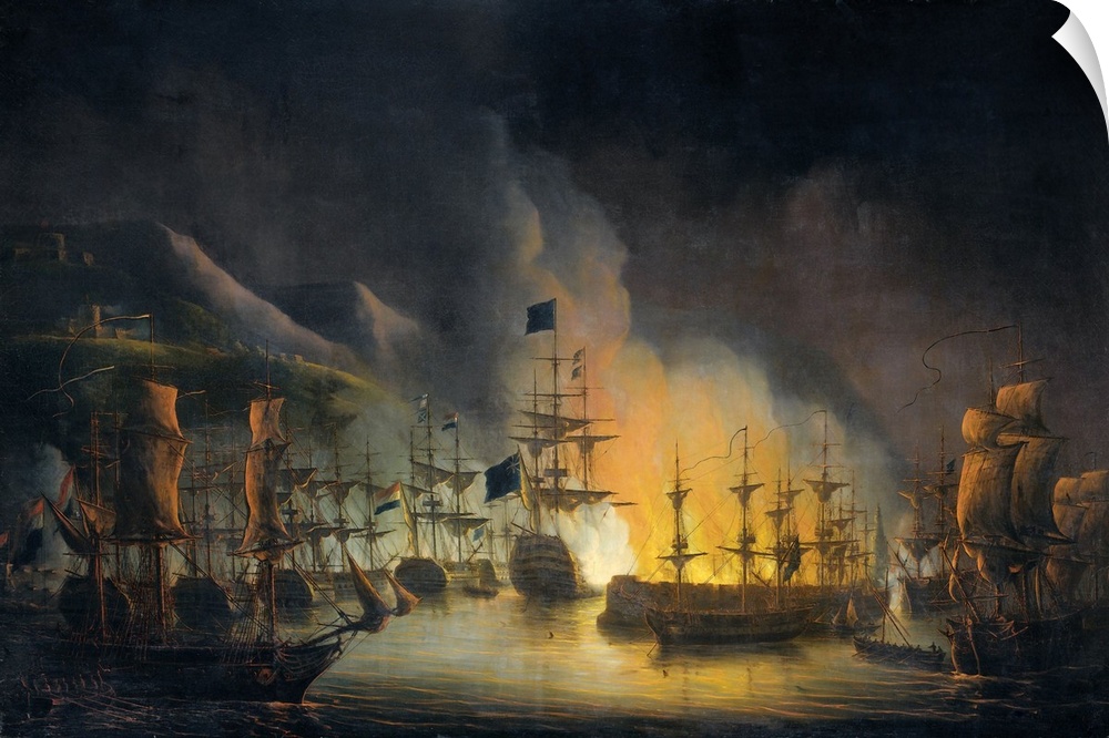 Bombardment of Algiers by the United Anglo-Dutch Naval Squadron, 1816, by Martinus Schouman, 1823, Dutch painting, oil on ...