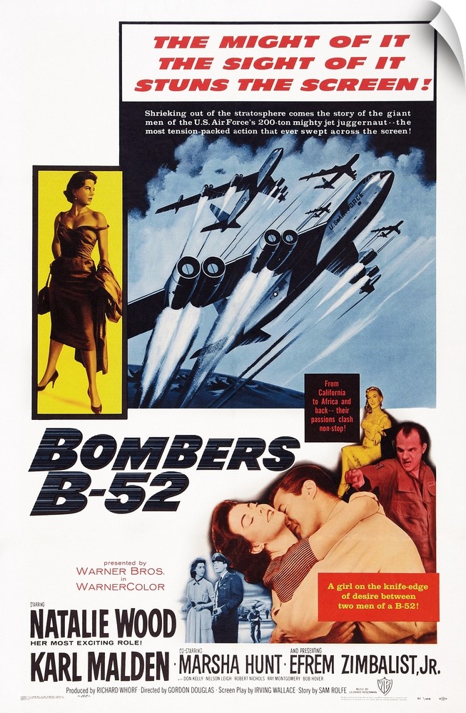 Bombers B-52, US Poster Art, Top Left: Natalie Wood; Bottom Left: Marsha Hunt; Center: Natalie Wood, Efrem Zimbalist Jr.; ...