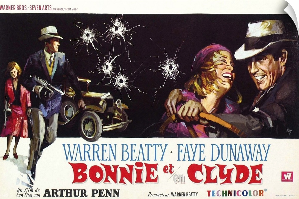 Bonnie And Clyde, (aka Bonnie Et Clyde), L-R: Faye Dunaway, Warren Beatty, Faye Dunaway, Warren Beatty On Belgian Poster A...