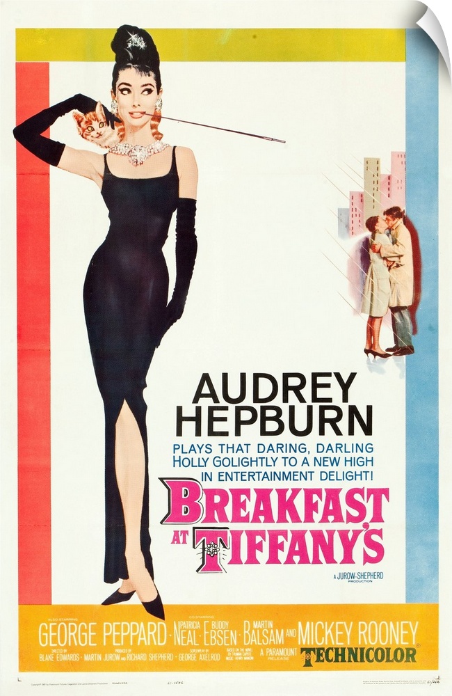 BREAKFAST AT TIFFANY'S, poster, Audrey Hepburn, George Peppard, 1961.