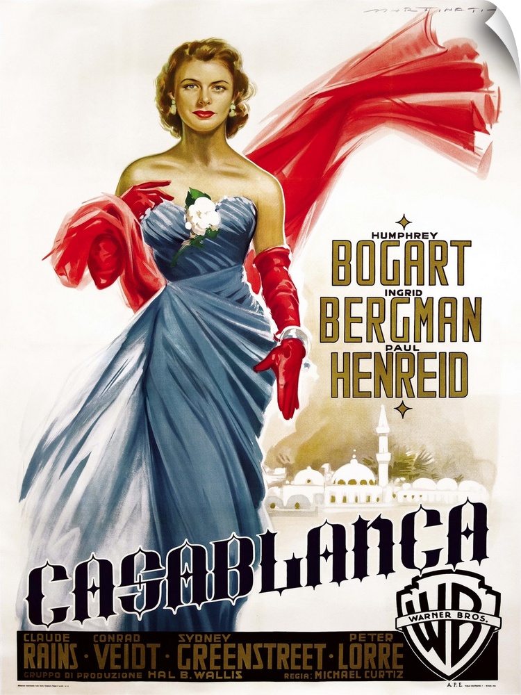 Casablanca, Italian Poster Art, Ingrid Bergman, 1942.