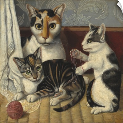 Cat and Kittens, by Anonymous, c. 1872-83, American painting