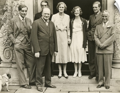 Charlie Chaplin With Winston Churchill And His Family At Chartwell Manor