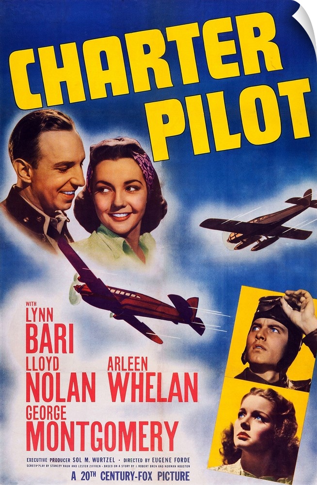 Charter Pilot, US Poster Art, Top Left: Lloyd Nolan, Lynn Bari; Bottom Right: Arleen Whalen, George Montgomery, 1940.