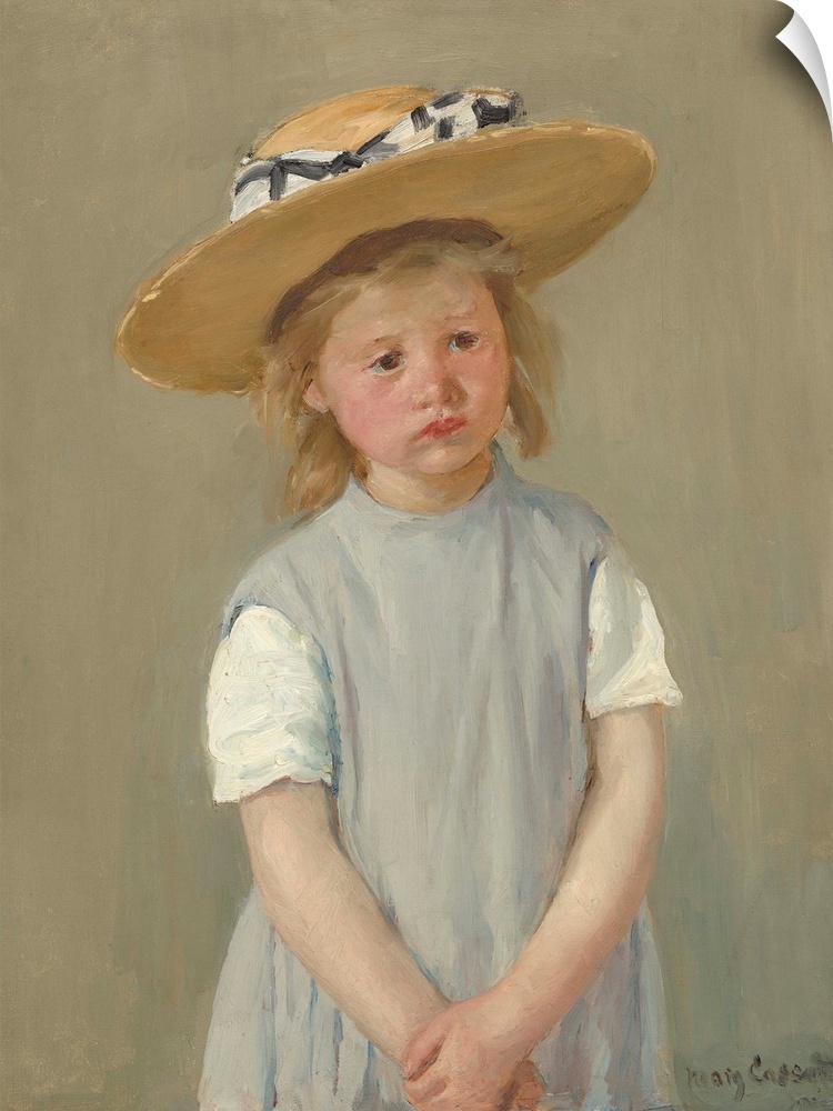 Child in a Straw Hat, by Mary Cassatt, 1886, American painting, oil on canvas. Cassatt captures the child's mixture of pen...