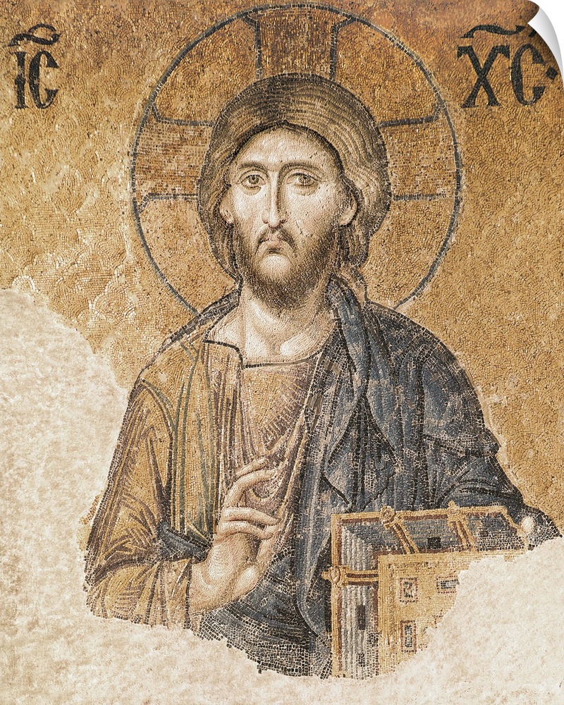Deesis Mosaic. 13th c. TURKEY. Istanbul. Hagia Sophia (Basilica of St. Sophia). Detail of Christ Pantocrator. Work located...