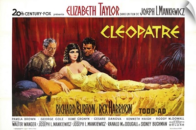 Cleopatra, Rex Harrison, Elizabeth Taylor, Richard Burton, French Poster Art, 1963
