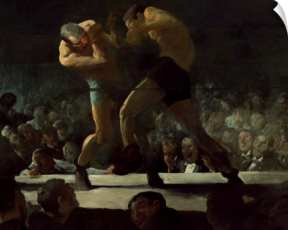 Club Night, by George Bellows, 1907, American painting, oil on canvas. Bellows' enhanced the realism of the boxing match b...