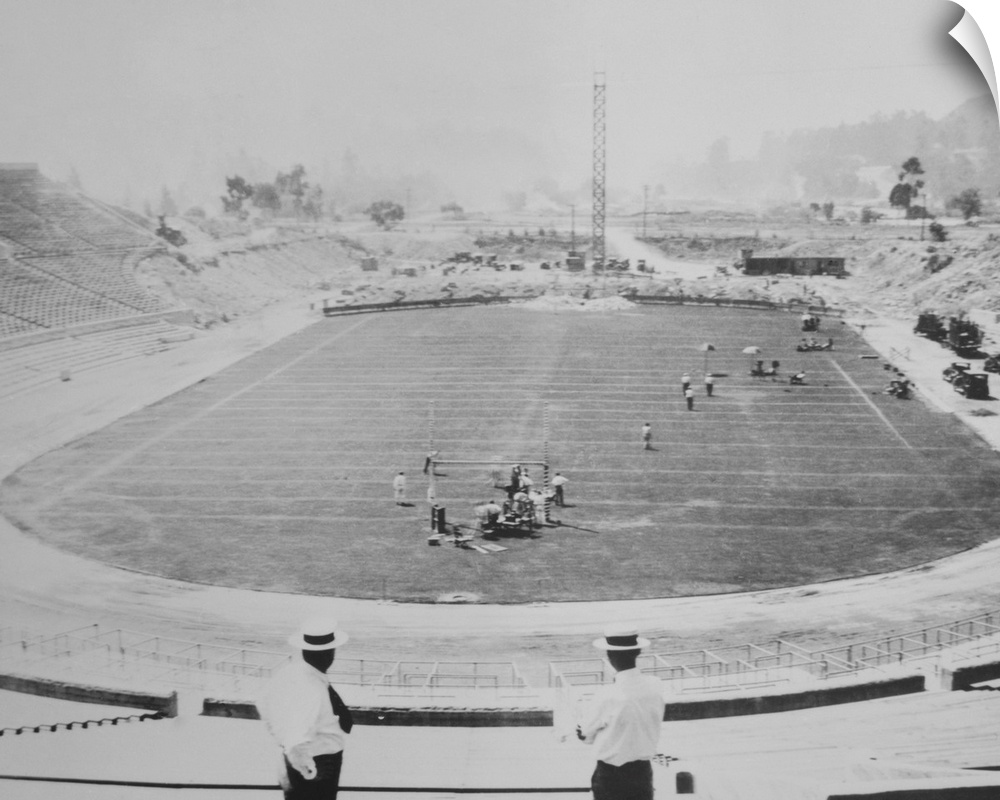 Construction of the Rose Bowl Stadium, Pasadena, Los Angeles County, California. View to south, 1928.