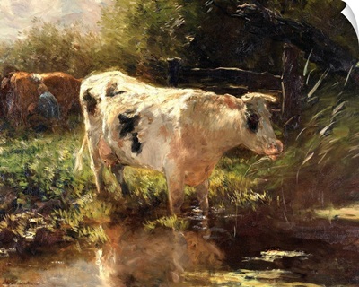Cow Beside a Ditch, by Willem Maris, c. 1885-95, Dutch painting, oil on canvas