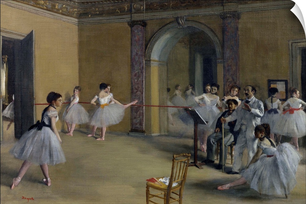 Edgar Degas, French School. The Dance Foyer at the Opera on the rue Le Peletier, 1872. Oil on canvas, 0.32 x 0.46 m. Paris...