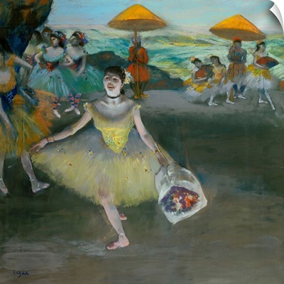 Dancer with Bouquet, Curtseying, 1877, Pastel by French Impressionist Edgar Degas