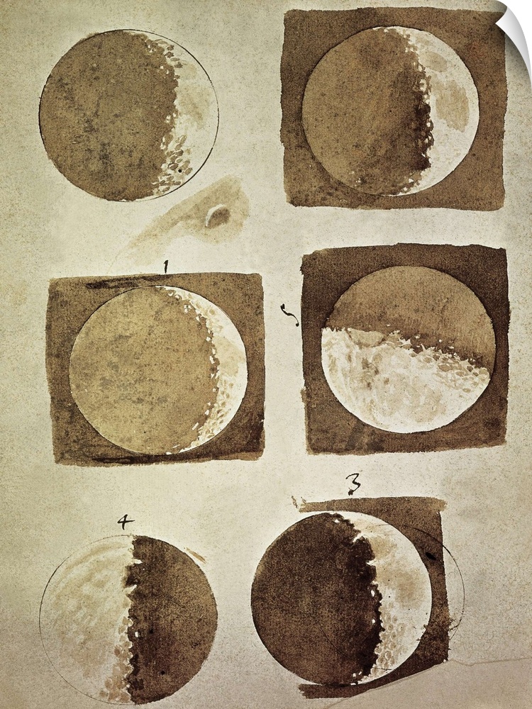 Depiction of different phases of the Moon by Galileo Galilei