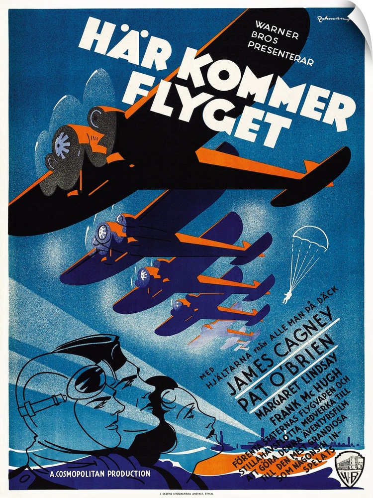 Devil Dogs Of The Air, (aka Har Kommer Flyget), Bottom L-R: James Cagney, Pat O'Brien, Margaret Lindsay On Swedish Poster ...