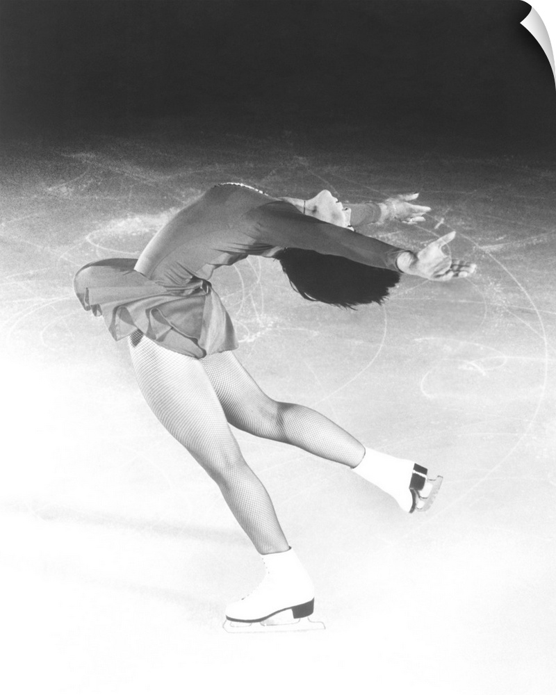 Dorothy Hamill, star skater, performs a layback spin. 1976 Olympic Gold Medalist skated in ICE CAPADES from 1977-84.