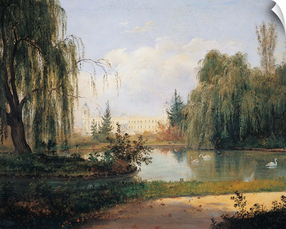 The Ducal Park of Colorno with a View of the Pond, by Giuseppe Drugman, 1830, 19th Century, canvas, - Italy, Emilia Romagn...