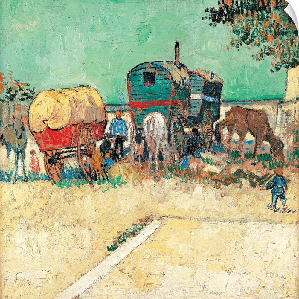 Encampment of Gypsies with Caravans, by Vincent Van Gogh, 1888, 19th Century, oil on canvas, cm 45 x 51 - France, Ile de F...