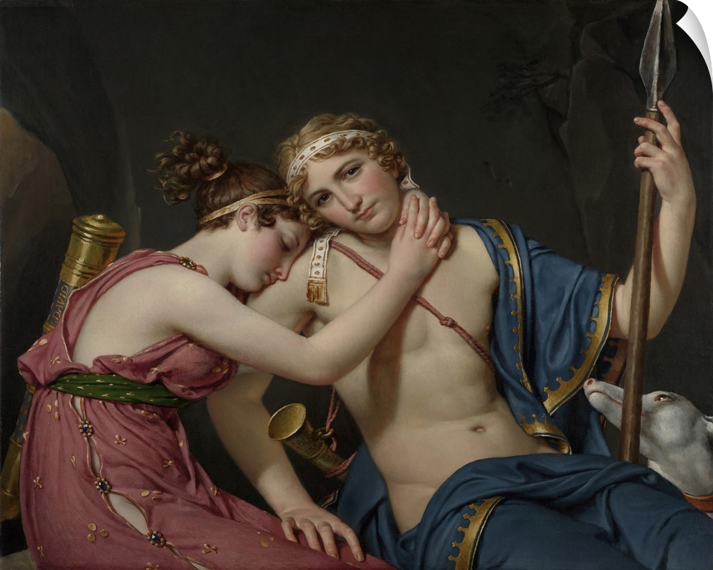 Farewell of Telemachus and Eucharis, by Jacques-Louis David, 1818, French painting, oil on canvas. Telemachus (right) was ...