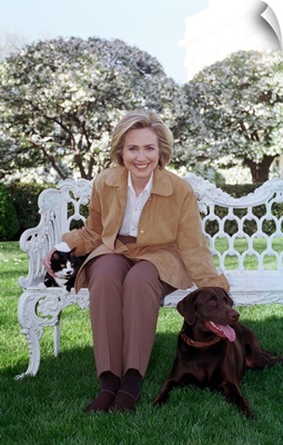 First Lady Hillary Rodham Clinton with Socks the Cat and Buddy the Dog