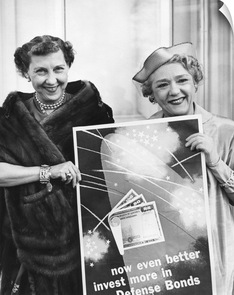 First Lady Mamie Eisenhower and Actress Mary Pickford promote Defense Bonds. April 1, 1953. The investment bonds were issu...