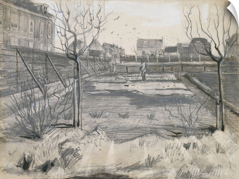 Flower Nursery on the Schenkweg in The Hague, by Vincent van Gogh, 1882, Dutch drawing, pencil, pen paint, brush on paper.