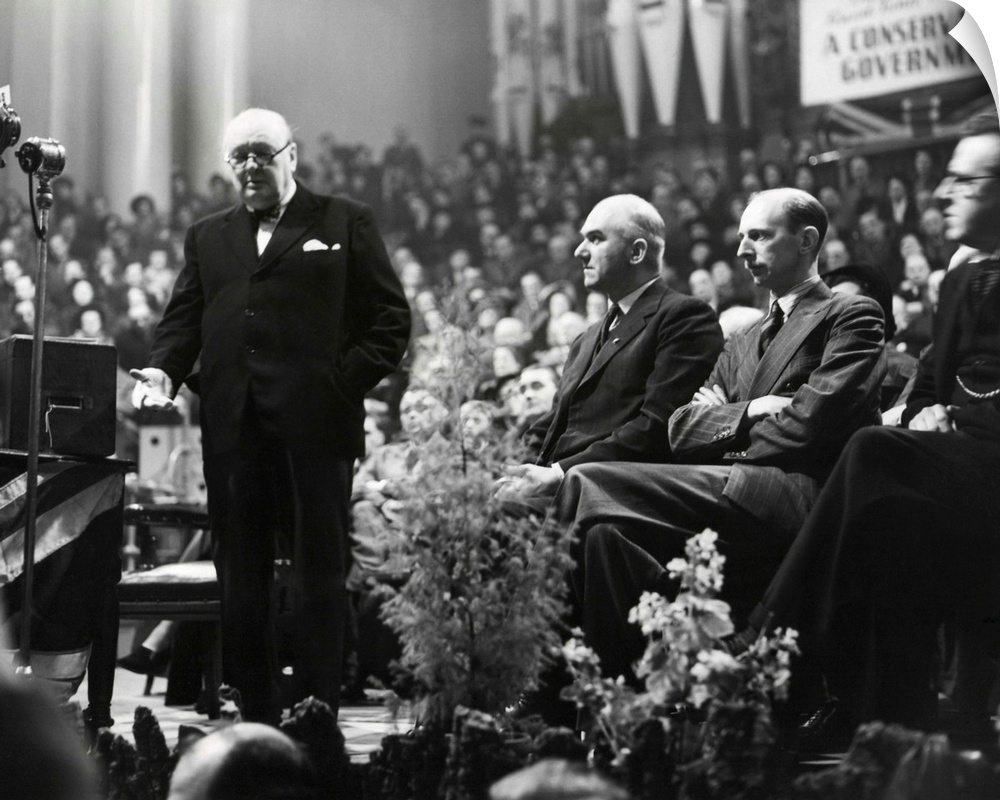 Former Prime Minister Winston Churchill opening General Election campaign at Leeds, Feb. 5, 1950. The Conservative Party L...