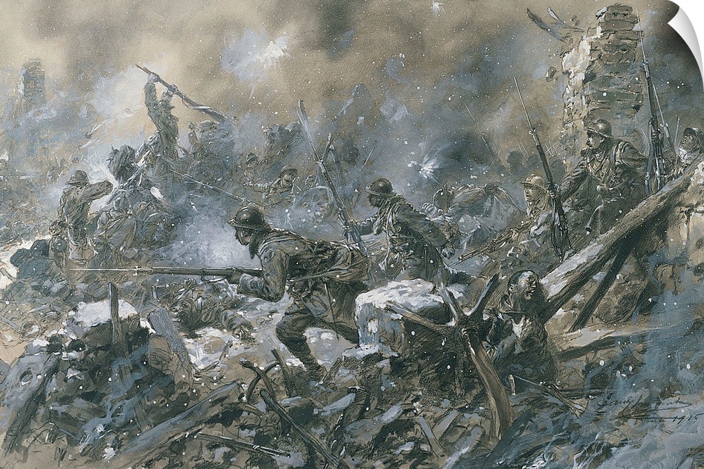 Paul Thiriat. French counter-attack at the village of Vaux near Verdun, 1916. Paris, Musee des Deux Guerres Mondiales. Thi...