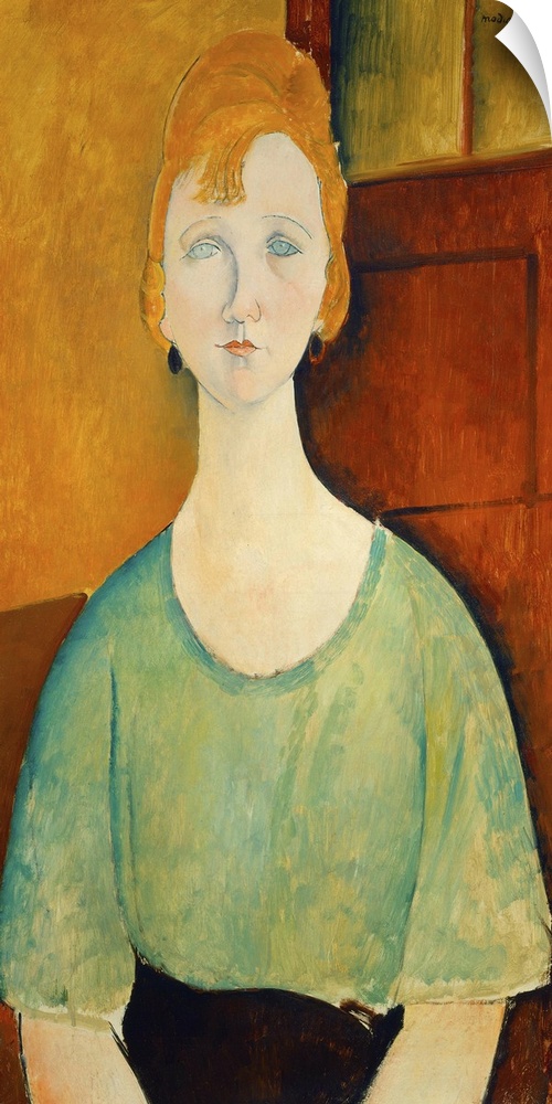 Girl in a Green Blouse, by Amedeo Modigliani, 1917, Italian painting, oil on canvas. This is one of several 1917 portraits...