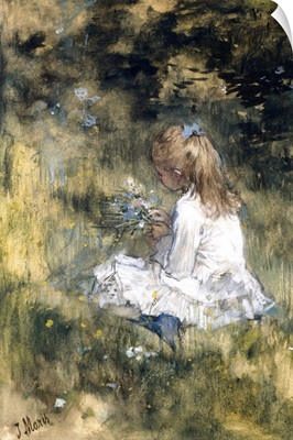 Girl with Flowers on the Grass, by Jacob Maris, 1878