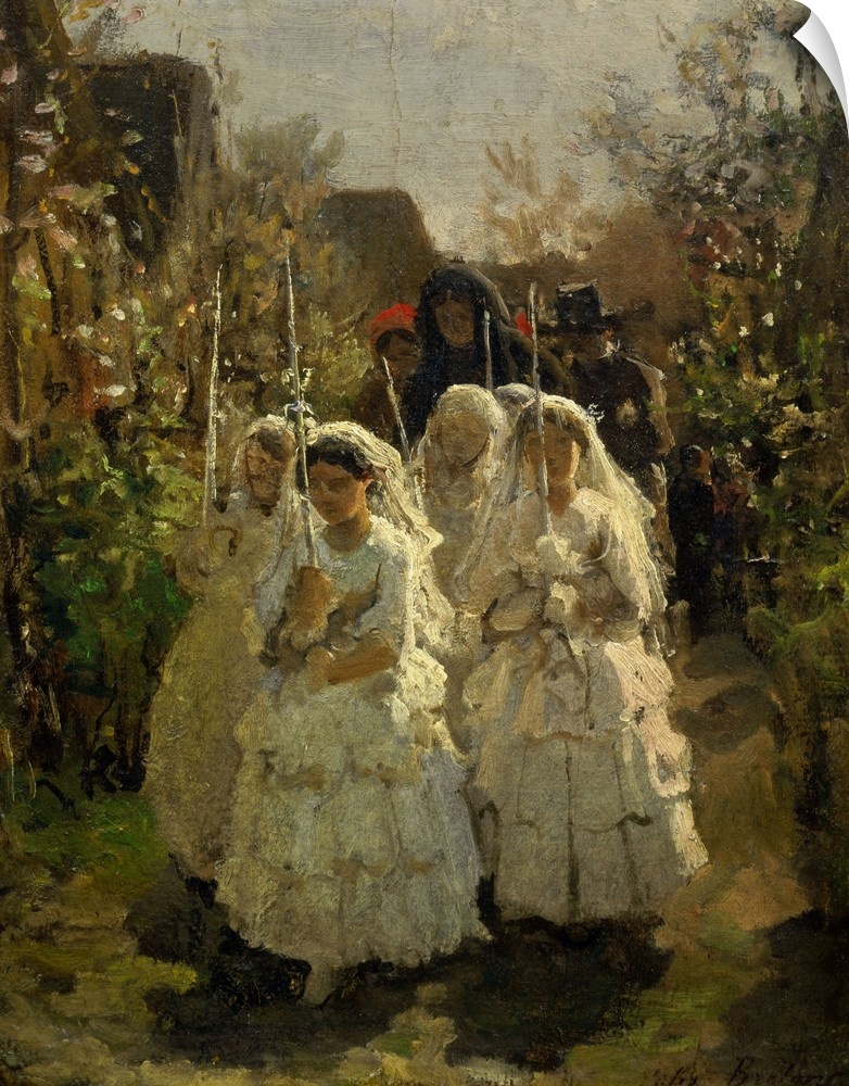 Jules Breton, French School. Girls making their First Communion, in Courrieres. 1855. Oil on cardboard, 0.325 x 0.255 m. P...