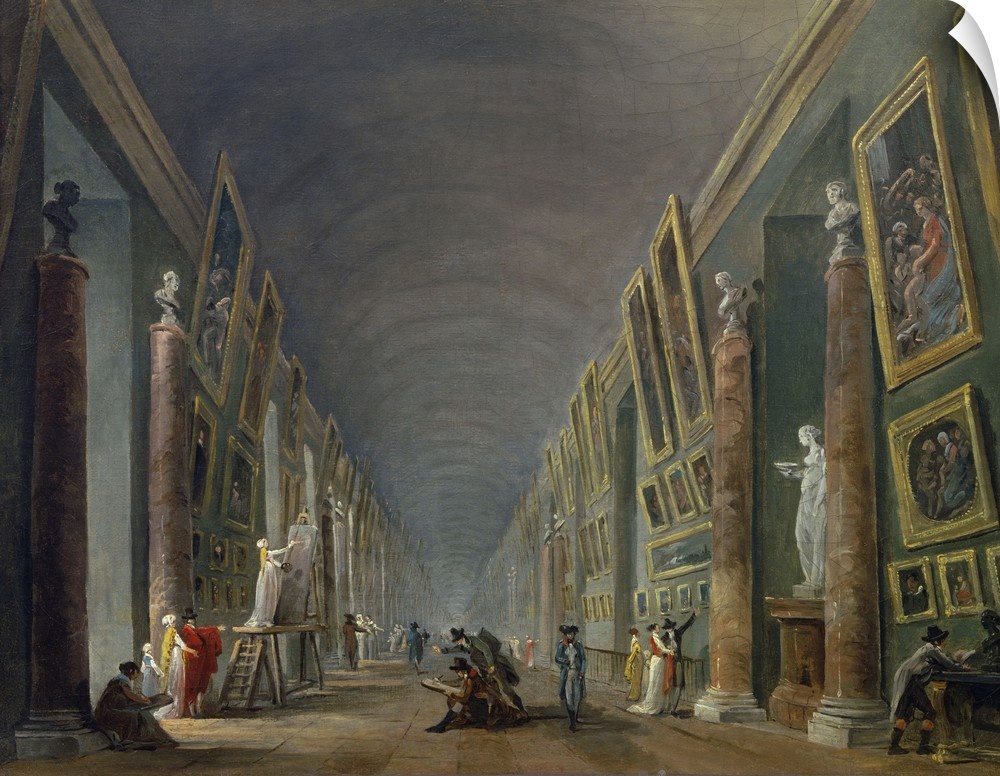 Hubert Robert, French School. The Great Gallery of the Louvre between 1801 and 1805. Oil on canvas, 0.37 x 0.46 m. Paris, ...