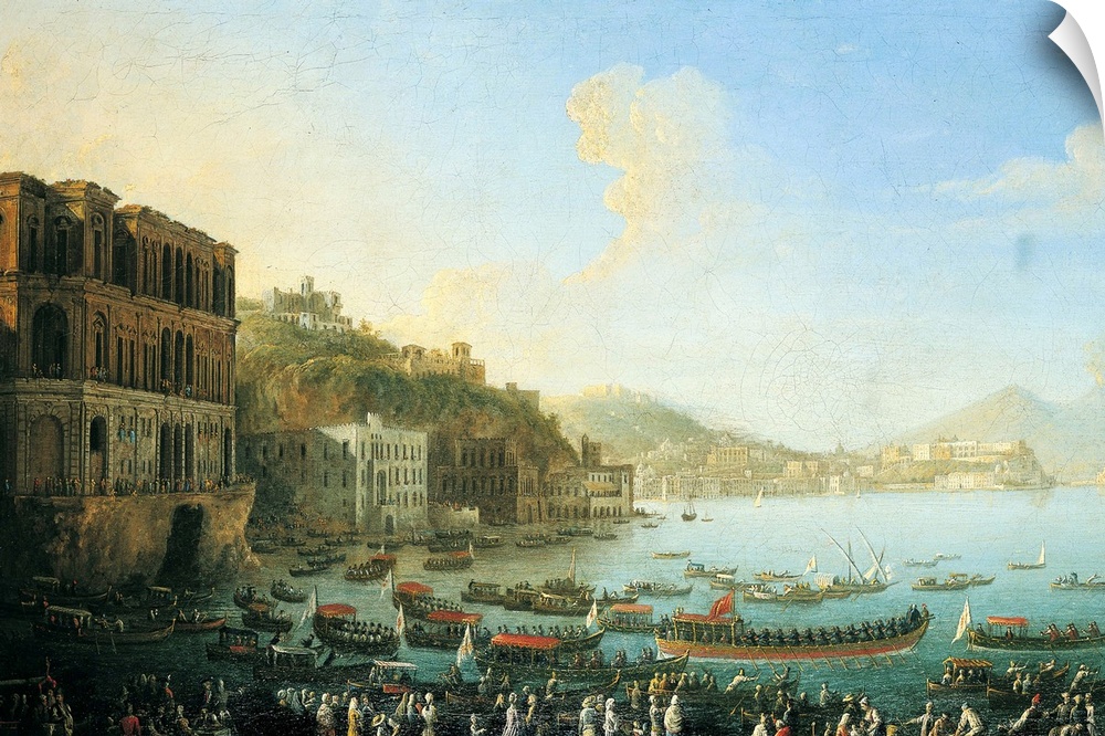 View of Naples with Palazzo Donn'Anna (Veduta di Napoli con Palazzo Donn'Anna), by Antonio Joli, 18th Century, oil on canv...